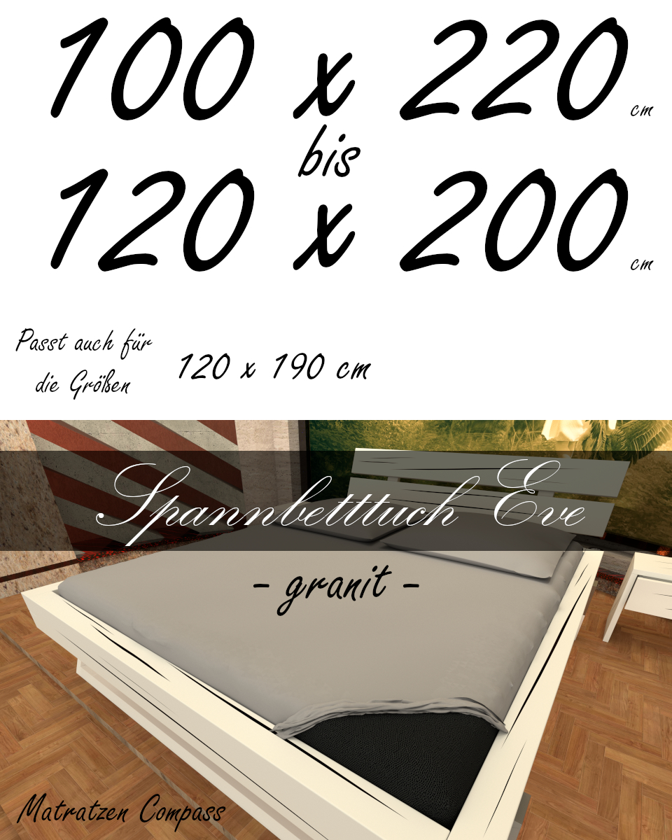 Hochwertiges Spannbetttuch 120 x 200 Eve granit - bestens geeignet für Matratzen bis 24 cm Höhe