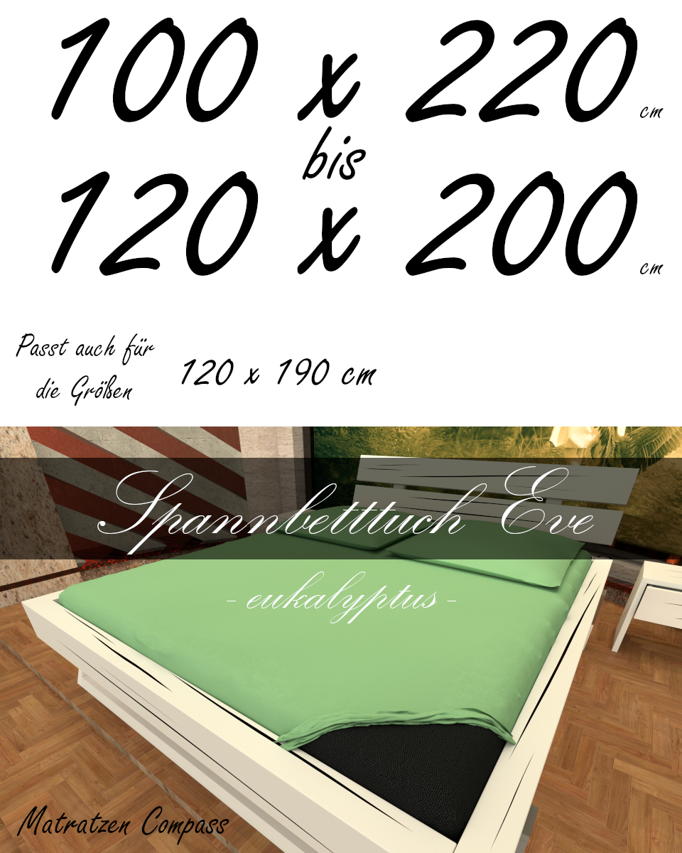 Hochwertiges Spannbetttuch 120 x 200 Eve eukalyptus - bestens geeignet für Matratzen bis 24 cm Höhe