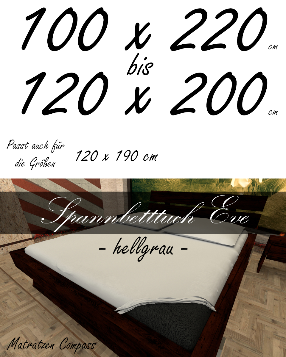 Hochwertiges Spannbetttuch 120 x 200 Eve hellgrau - bestens geeignet für Matratzen bis 24 cm Höhe