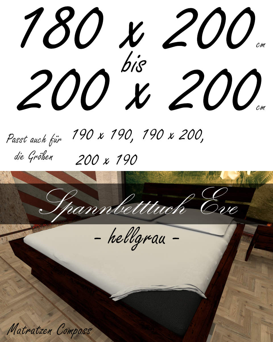 Hochwertiges Spannbetttuch 200 x 200 Eve hellgrau - bestens geeignet für Matratzen bis 24 cm Höhe