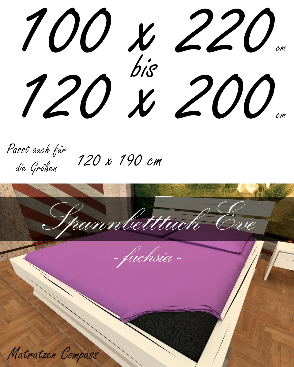 Hochwertiges Spannbetttuch 120 x 200 Eve fuchsia - bestens geeignet für Matratzen bis 24 cm Höhe