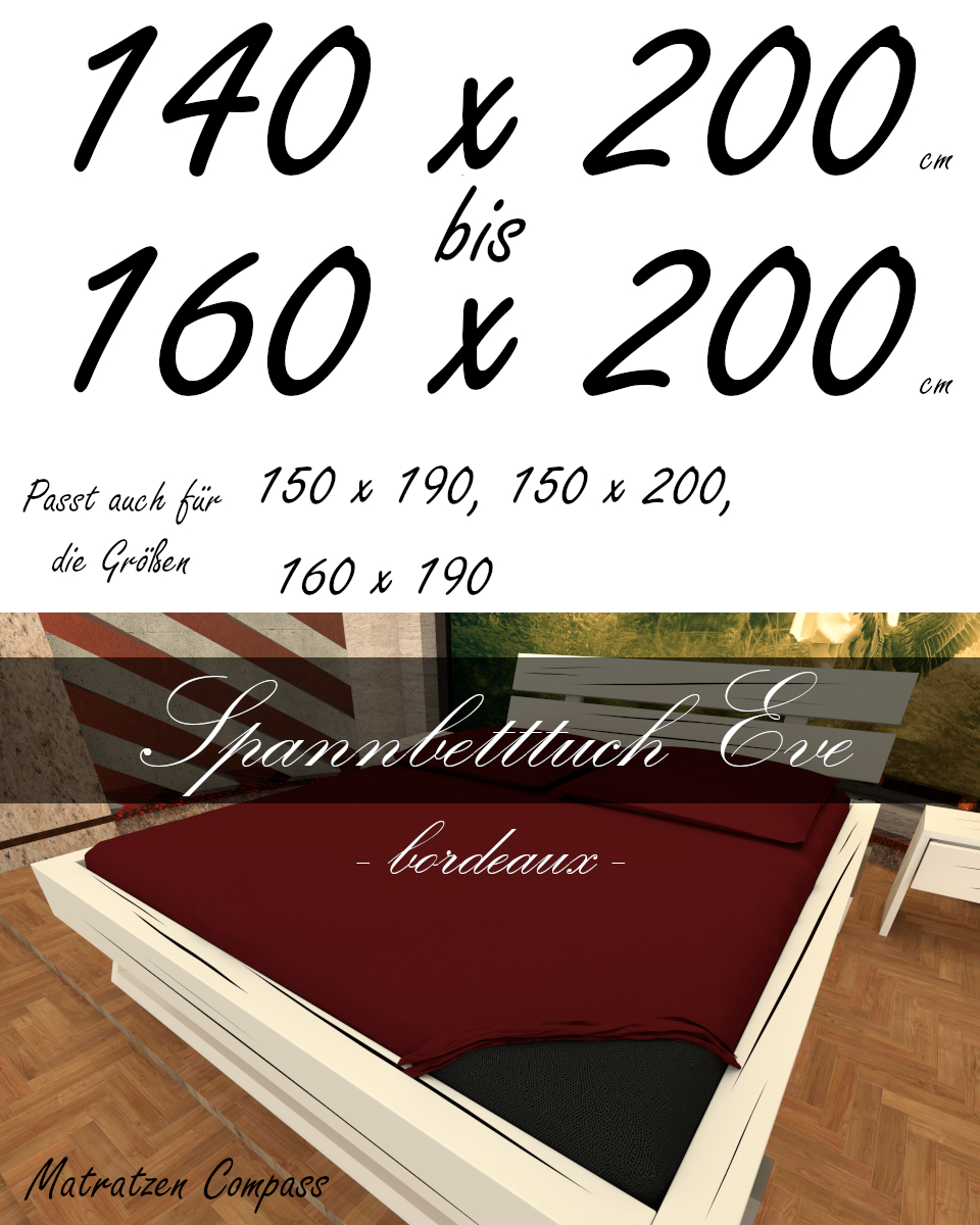 Hochwertiges Spannbetttuch 150 x 200 Eve bordeaux - bestens geeignet für Matratzen bis 24 cm Höhe