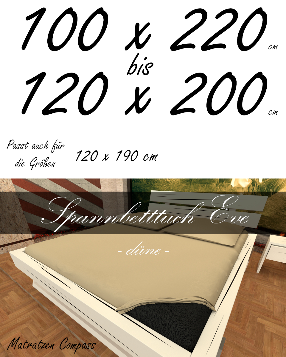Hochwertiges Spannbetttuch 120 x 200 Eve düne - bestens geeignet für Matratzen bis 24 cm Höhe