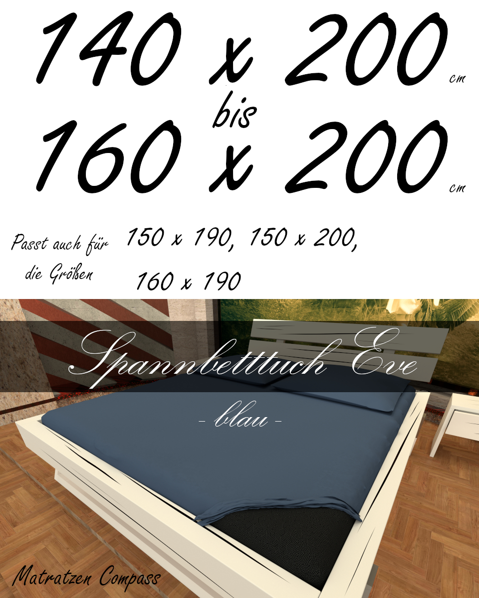 Hochwertiges Spannbetttuch 150 x 200 Eve blau - bestens geeignet für Matratzen bis 24 cm Höhe