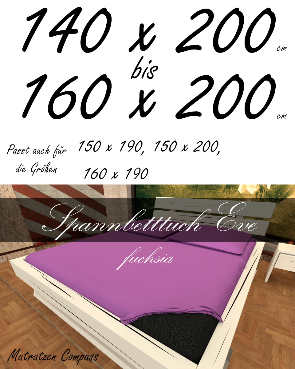 Hochwertiges Spannbetttuch 150 x 200 Eve fuchsia - bestens geeignet für Matratzen bis 24 cm Höhe