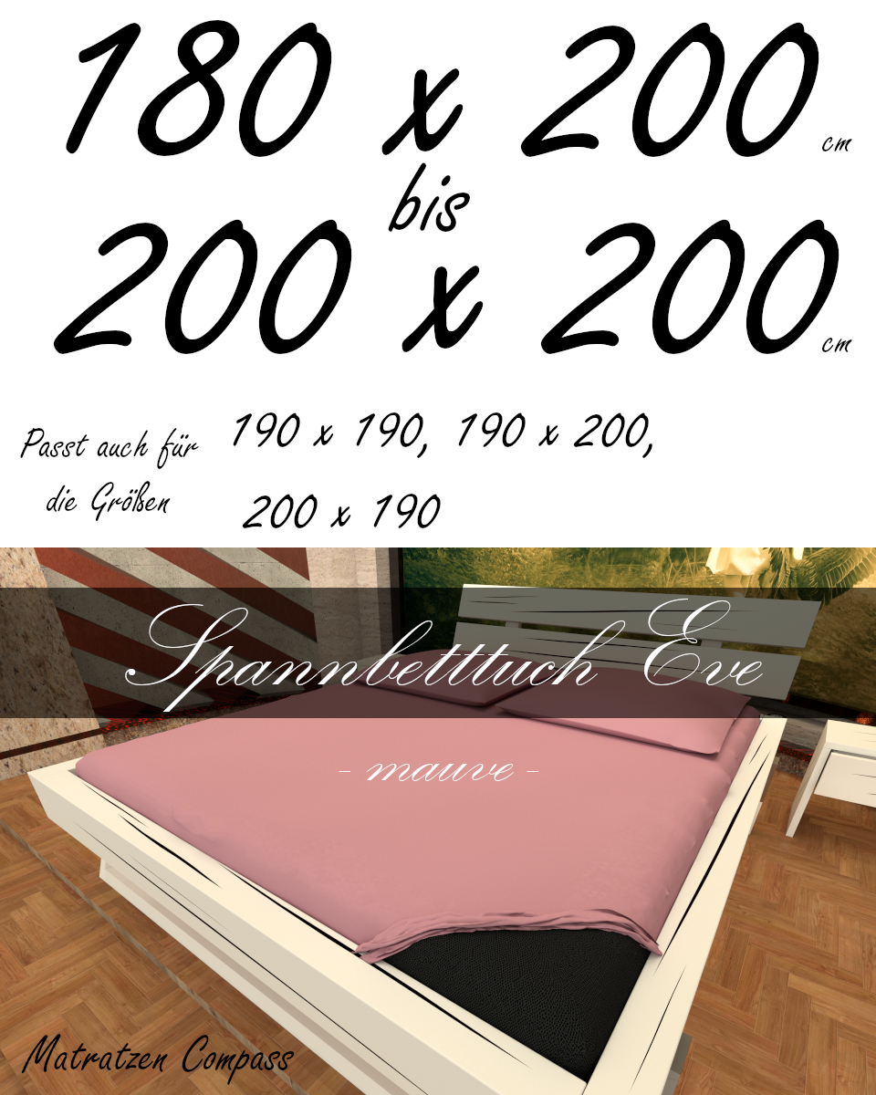 Hochwertiges Spannbetttuch 200 x 200 Eve mauve - bestens geeignet für Matratzen bis 24 cm Höhe