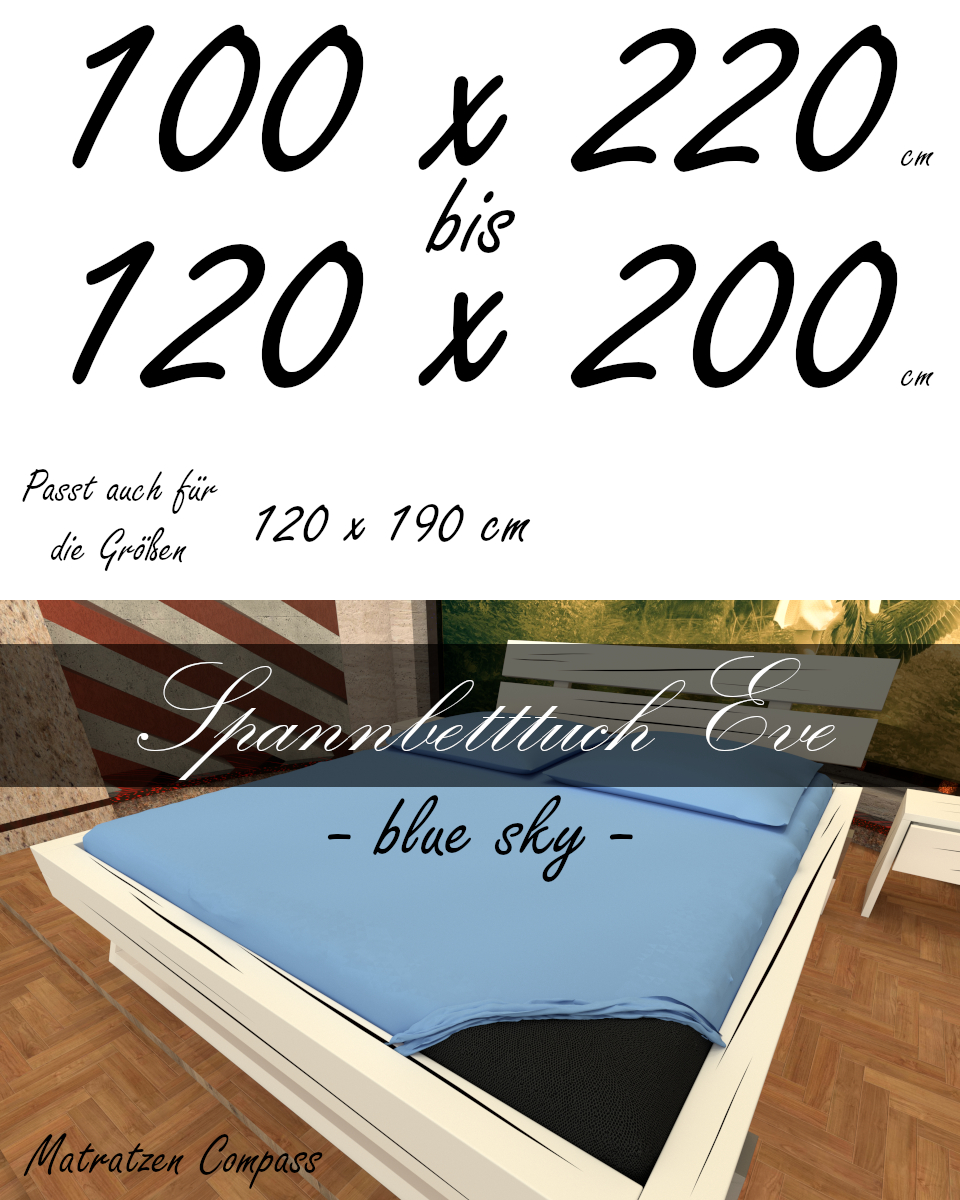 Hochwertiges Spannbetttuch 120 x 200 Eve blue sky - bestens geeignet für Matratzen bis 24 cm Höhe