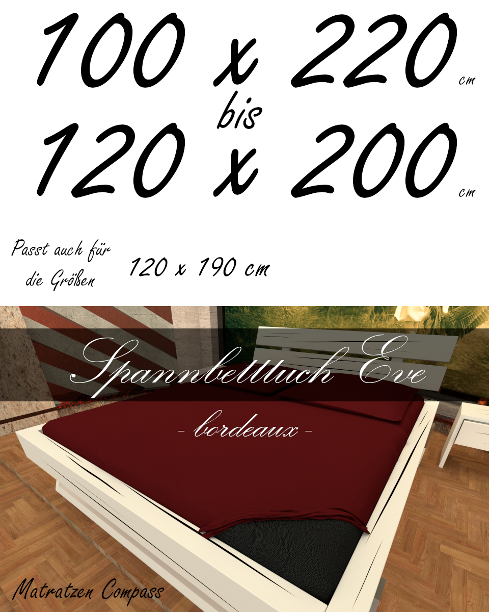Hochwertiges Spannbetttuch 120 x 200 Eve bordeaux - bestens geeignet für Matratzen bis 24 cm Höhe