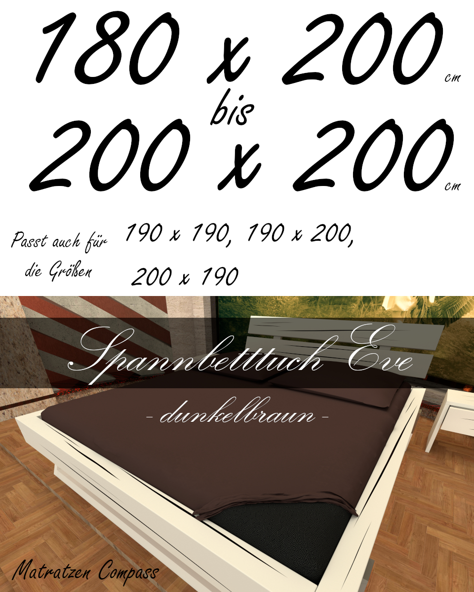Hochwertiges Spannbetttuch 200 x 200 Eve dunkelbraun - bestens geeignet für Matratzen bis 24 cm Höhe