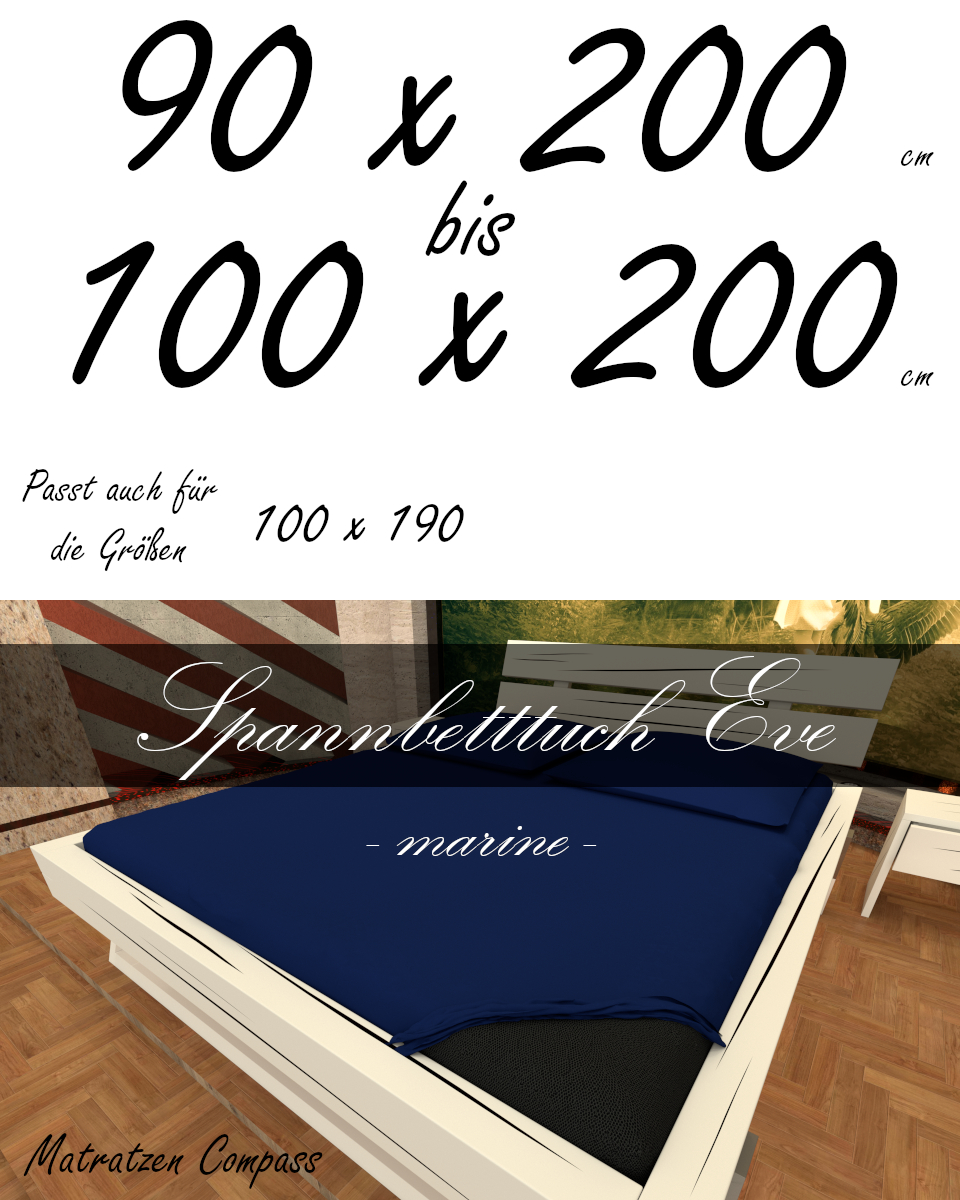 Hochwertiges Spannbetttuch 100 x 200 Eve marine - bestens geeignet für Matratzen bis 24 cm Höhe