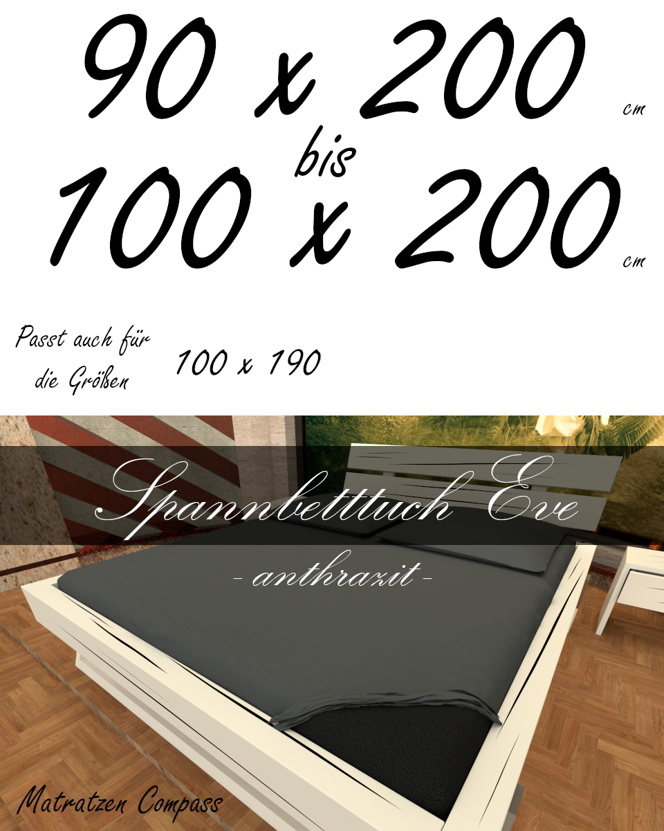 Hochwertiges Spannbetttuch 100 x 200 Eve anthrazit - bestens geeignet für Matratzen bis 24 cm Höhe
