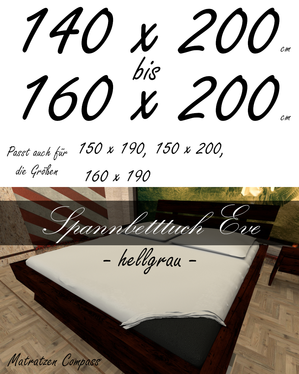 Hochwertiges Spannbetttuch 150 x 200 Eve hellgrau - bestens geeignet für Matratzen bis 24 cm Höhe