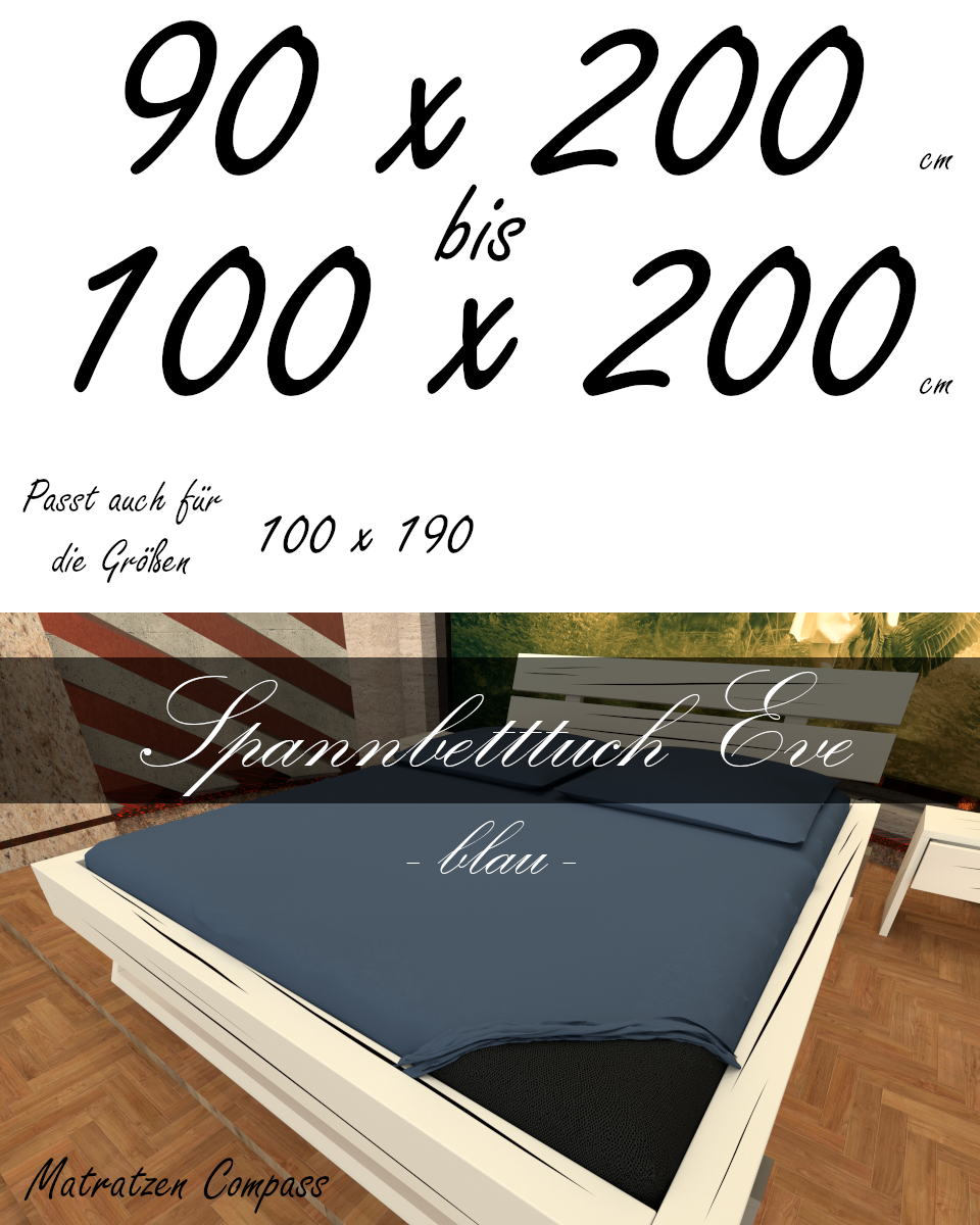 Hochwertiges Spannbetttuch 100 x 200 Eve blau - bestens geeignet für Matratzen bis 24 cm Höhe