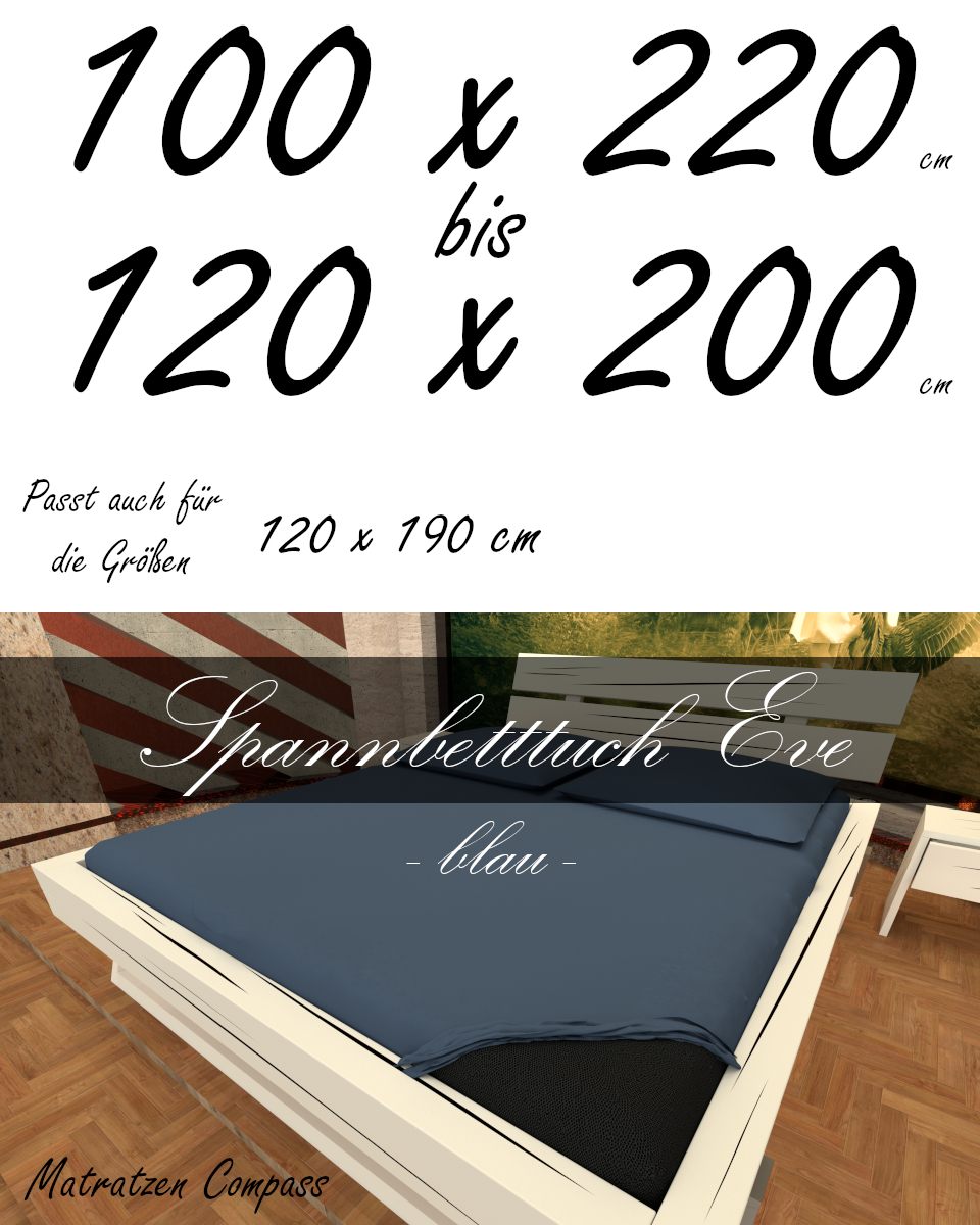 Hochwertiges Spannbetttuch 120 x 200 Eve blau - bestens geeignet für Matratzen bis 24 cm Höhe