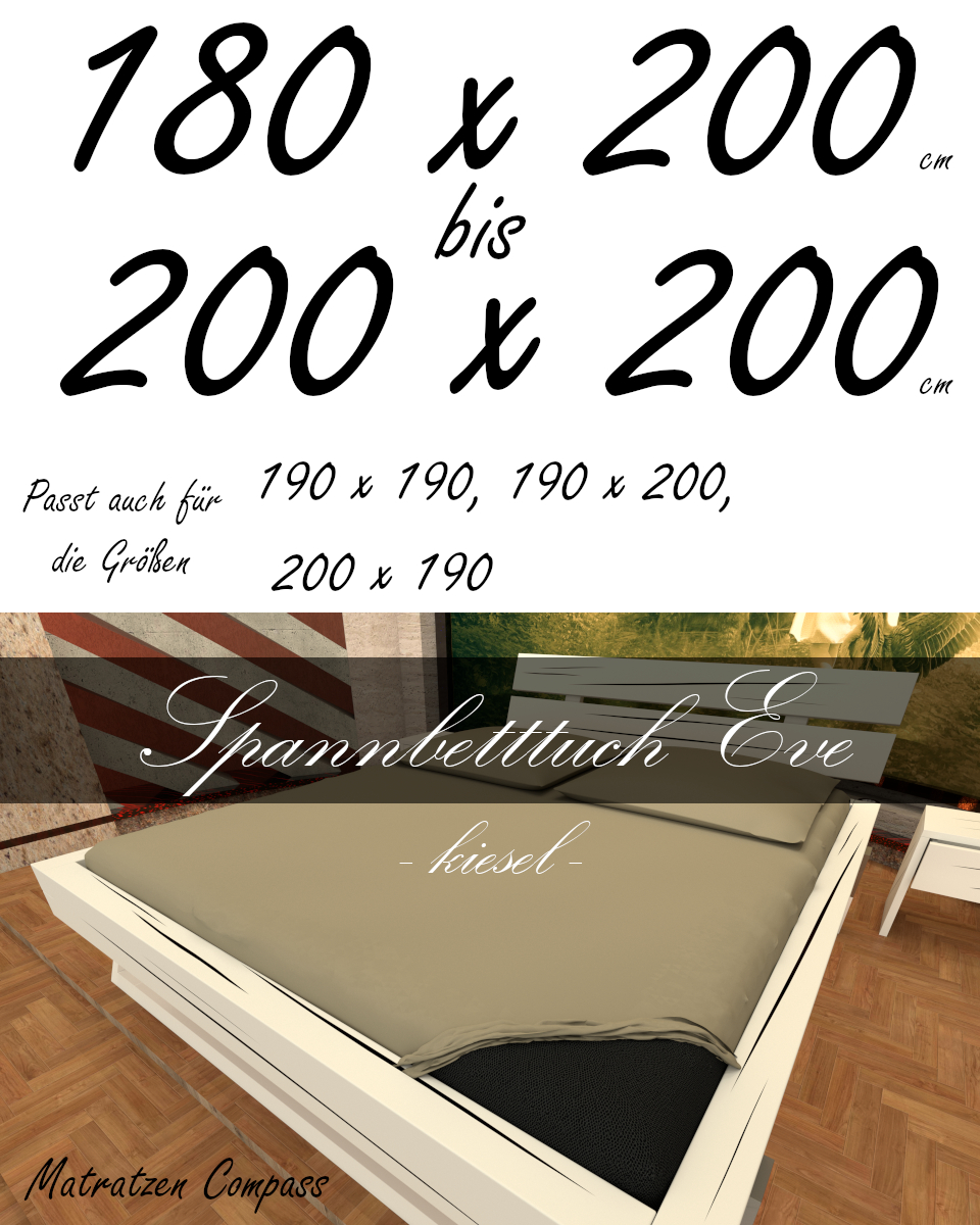 Hochwertiges Spannbetttuch 200 x 200 Eve kiesel - bestens geeignet für Matratzen bis 24 cm Höhe