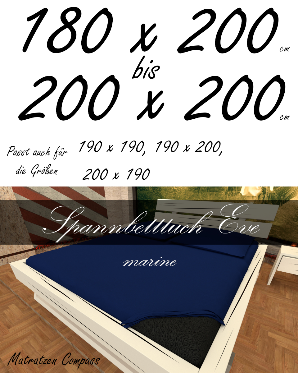 Hochwertiges Spannbetttuch 000 x 200 Eve marine - bestens geeignet für Matratzen bis 24 cm Höhe