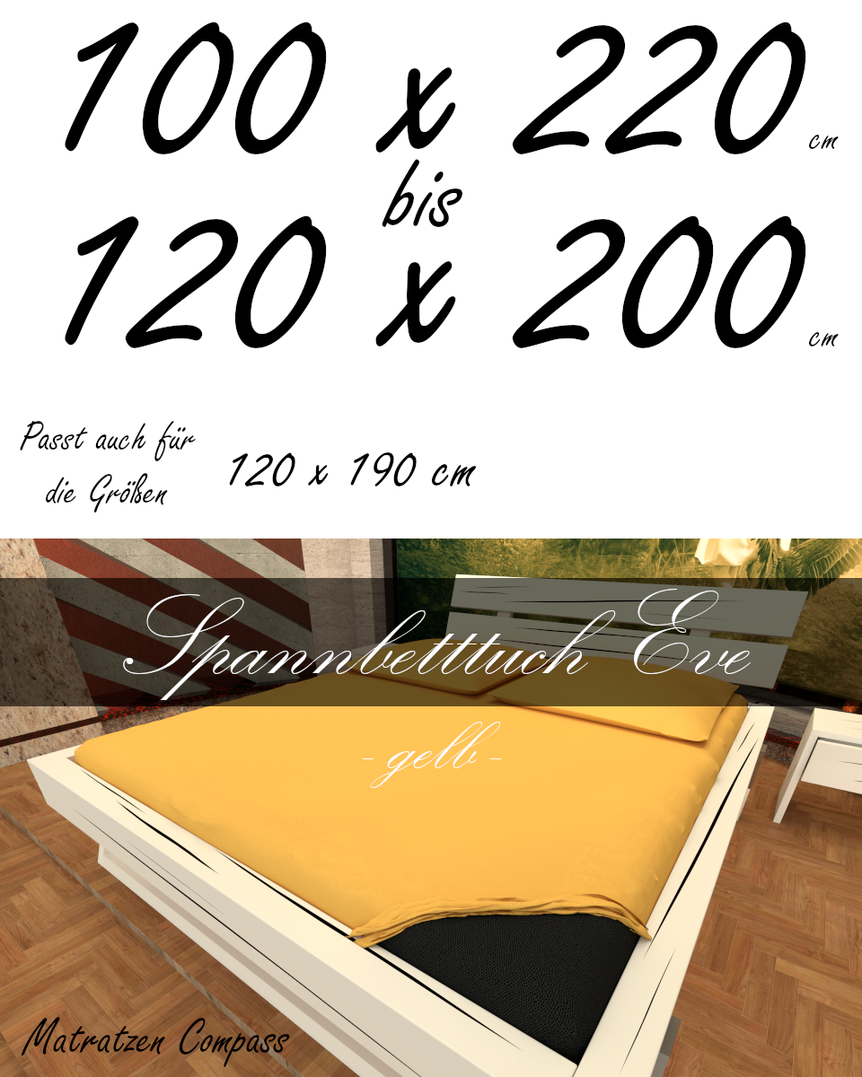 Hochwertiges Spannbetttuch 120 x 200 Eve gelb - bestens geeignet für Matratzen bis 24 cm Höhe