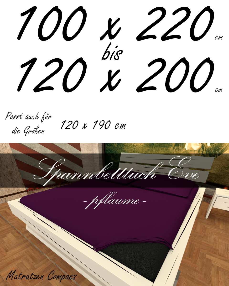Hochwertiges Spannbetttuch 120 x 200 Eve pflaume - bestens geeignet für Matratzen bis 24 cm Höhe