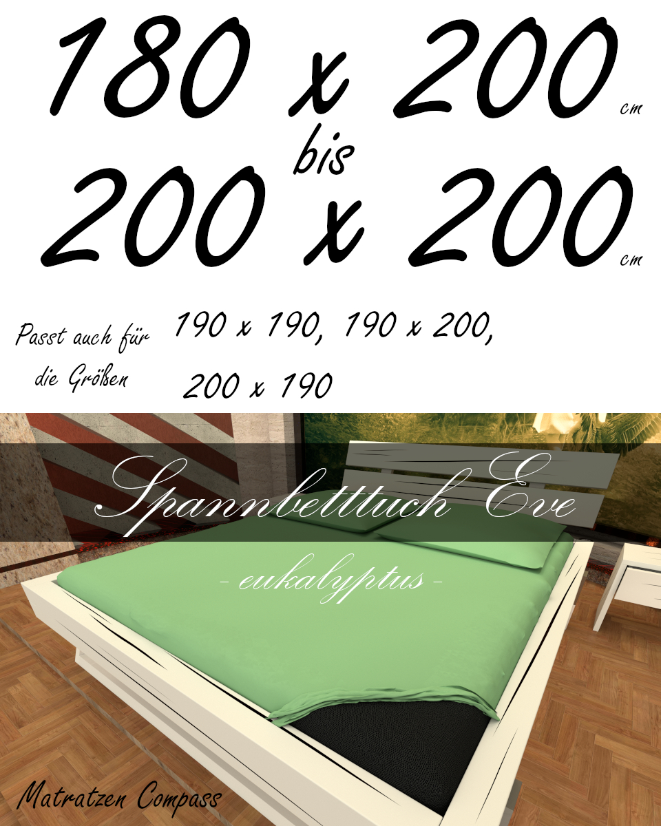 Hochwertiges Spannbetttuch 200 x 200 Eve eukalyptus - bestens geeignet für Matratzen bis 24 cm Höhe