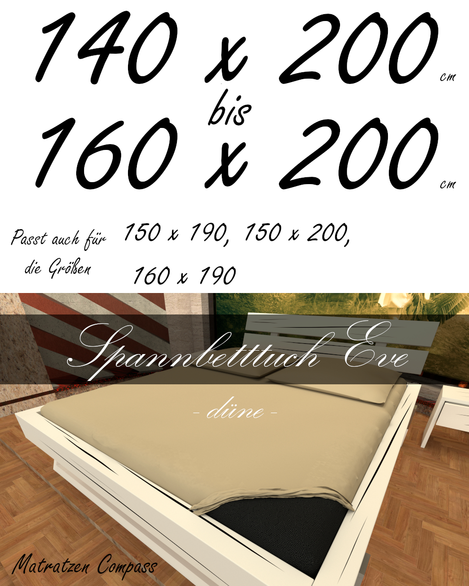 Hochwertiges Spannbetttuch 150 x 200 Eve düne - bestens geeignet für Matratzen bis 24 cm Höhe