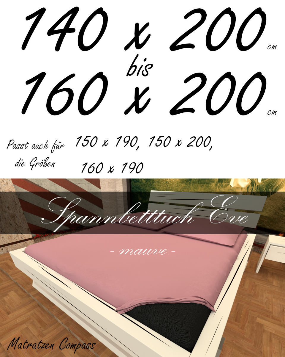 Hochwertiges Spannbetttuch 150 x 200 Eve mauve - bestens geeignet für Matratzen bis 24 cm Höhe