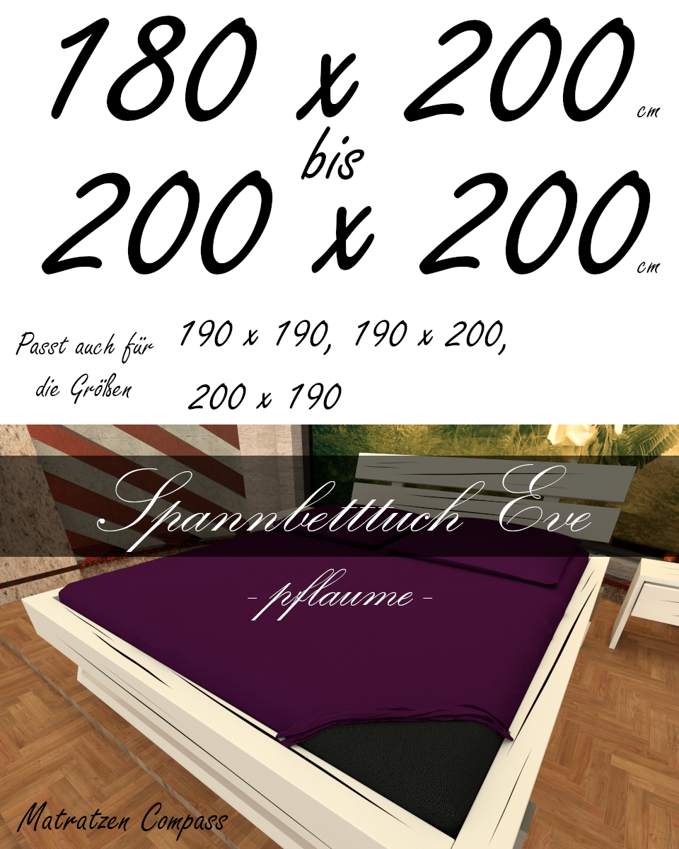 Hochwertiges Spannbetttuch 200 x 200 Eve pflaume - bestens geeignet für Matratzen bis 24 cm Höhe