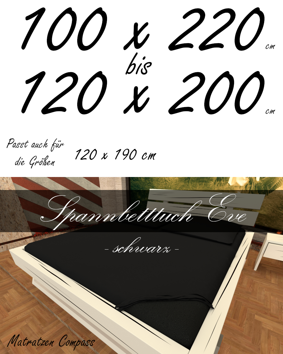 Hochwertiges Spannbetttuch 120 x 200 Eve schwarz - bestens geeignet für Matratzen bis 24 cm Höhe
