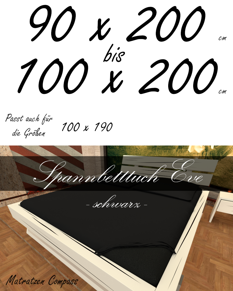 Hochwertiges Spannbetttuch 100 x 200 Eve schwarz - bestens geeignet für Matratzen bis 24 cm Höhe