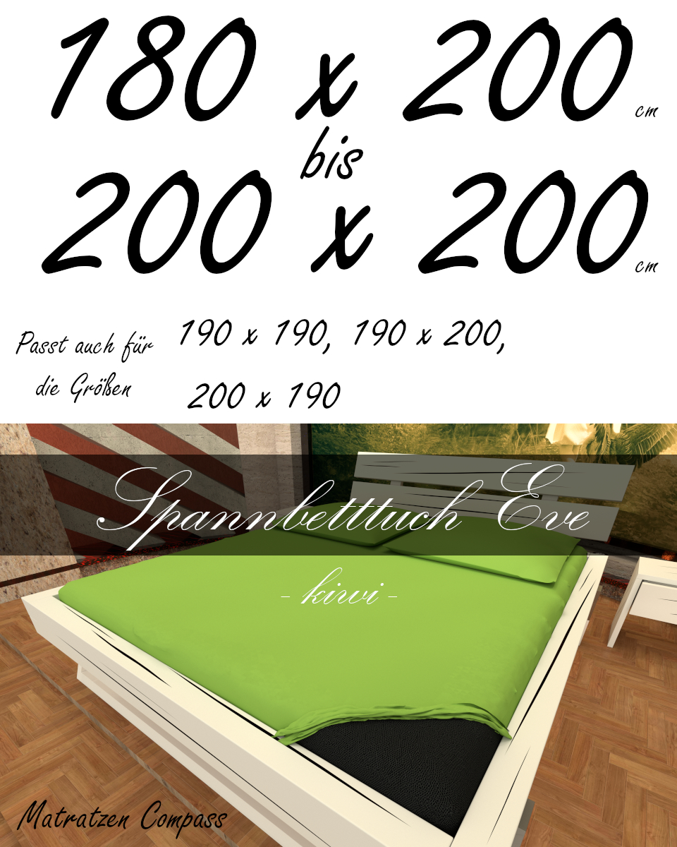 Hochwertiges Spannbetttuch 200 x 200 Eve kiwi - bestens geeignet für Matratzen bis 24 cm Höhe