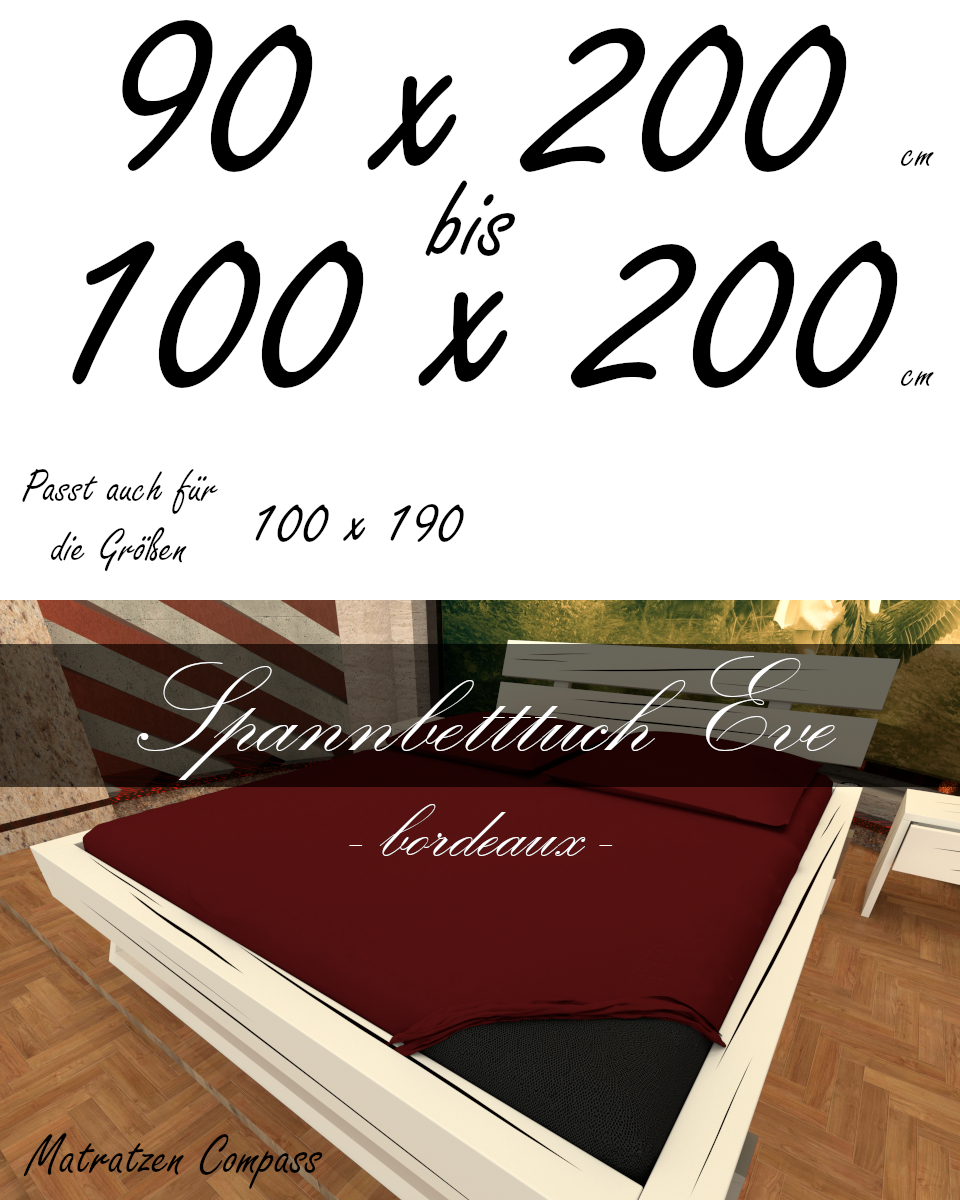 Hochwertiges Spannbetttuch 100 x 200 Eve bordeaux - bestens geeignet für Matratzen bis 24 cm Höhe