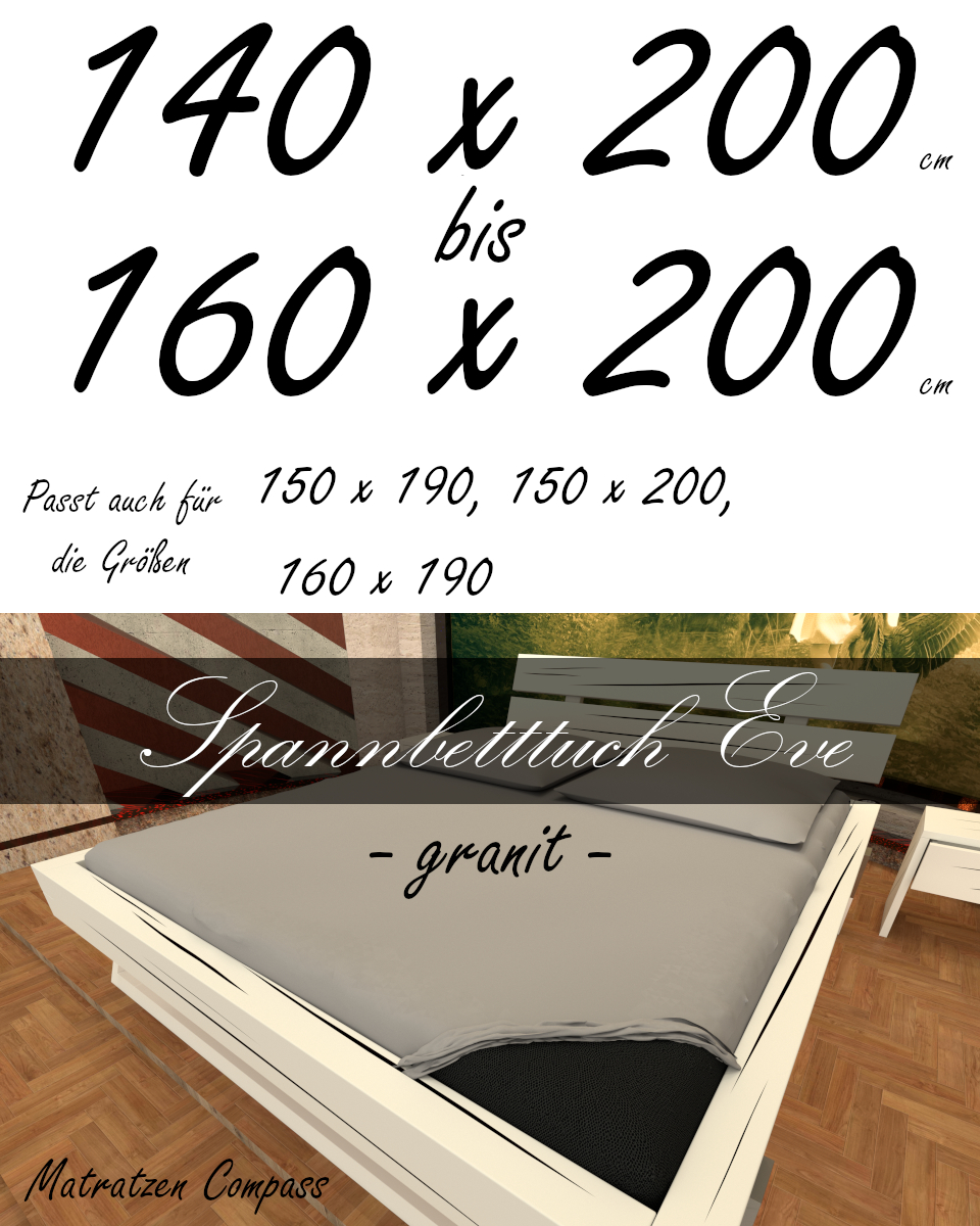 Hochwertiges Spannbetttuch 150 x 200 Eve granit - bestens geeignet für Matratzen bis 24 cm Höhe