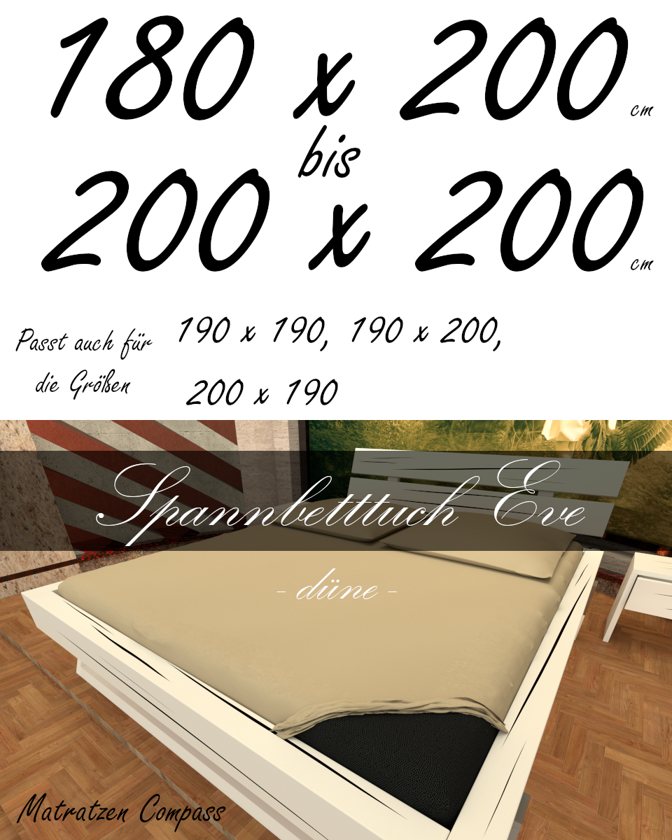 Hochwertiges Spannbetttuch 200 x 200 Eve düne - bestens geeignet für Matratzen bis 24 cm Höhe