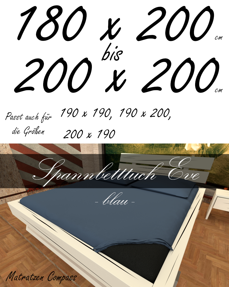 Hochwertiges Spannbetttuch 200 x 200 Eve blau - bestens geeignet für Matratzen bis 24 cm Höhe
