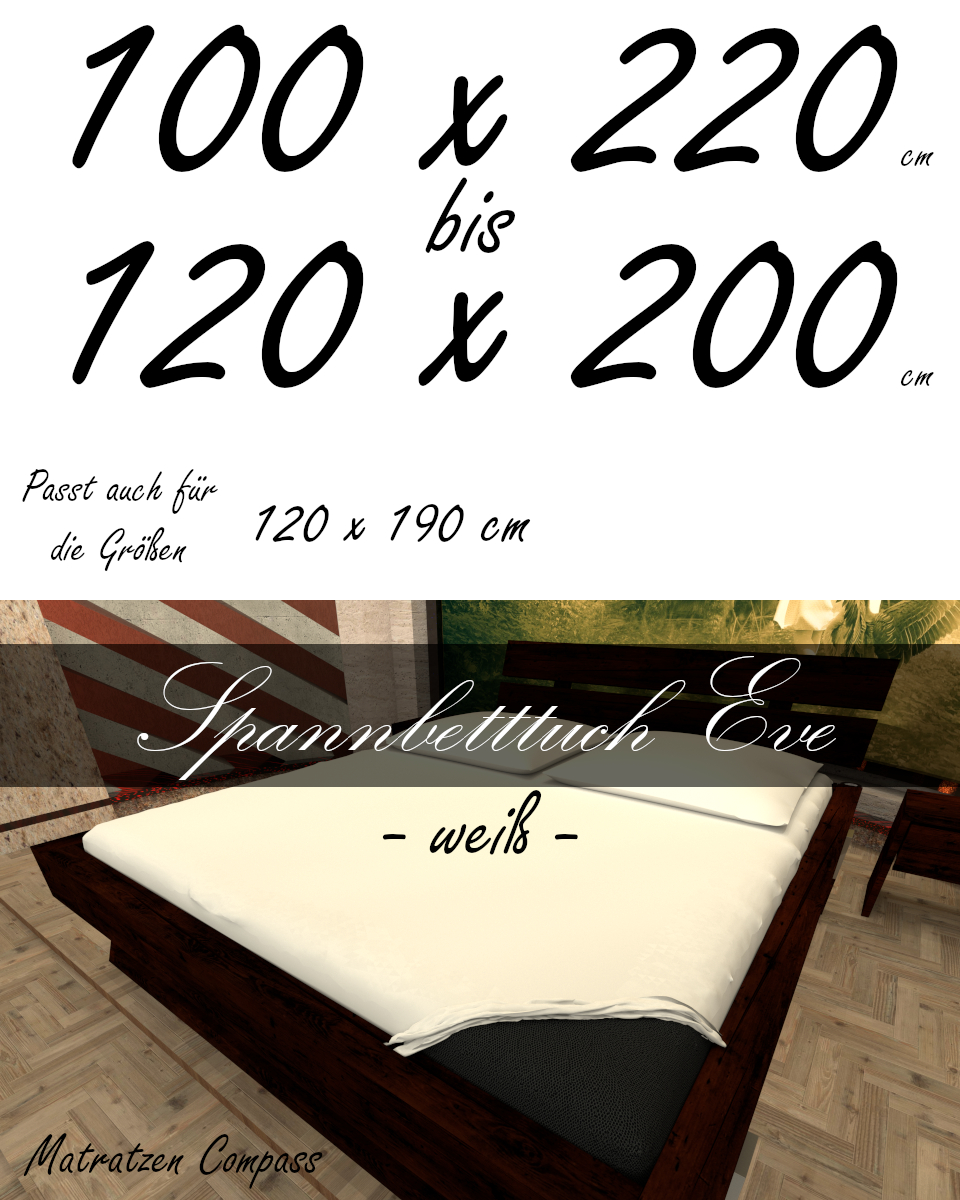 Hochwertiges Spannbetttuch 120 x 200 Eve weiß - bestens geeignet für Matratzen bis 24 cm Höhe