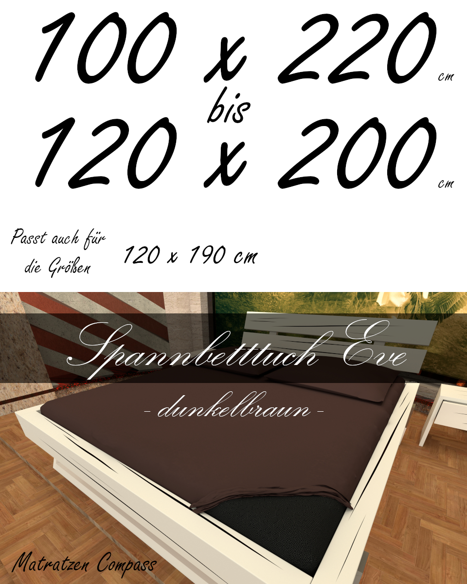 Hochwertiges Spannbetttuch 120 x 200 Eve dunkelbraun - bestens geeignet für Matratzen bis 24 cm Höhe