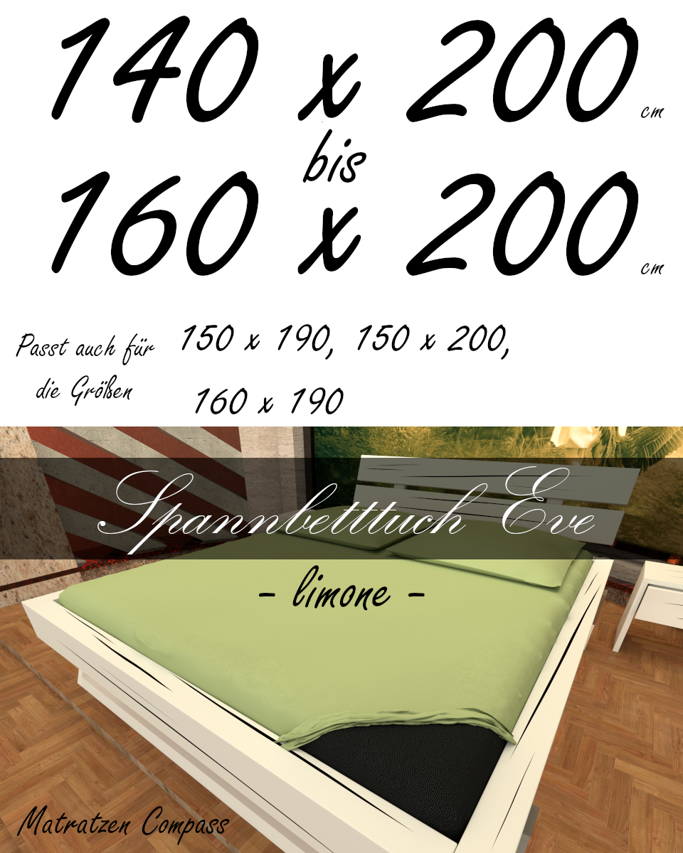 Hochwertiges Spannbetttuch 150 x 200 Eve limone - bestens geeignet für Matratzen bis 24 cm Höhe