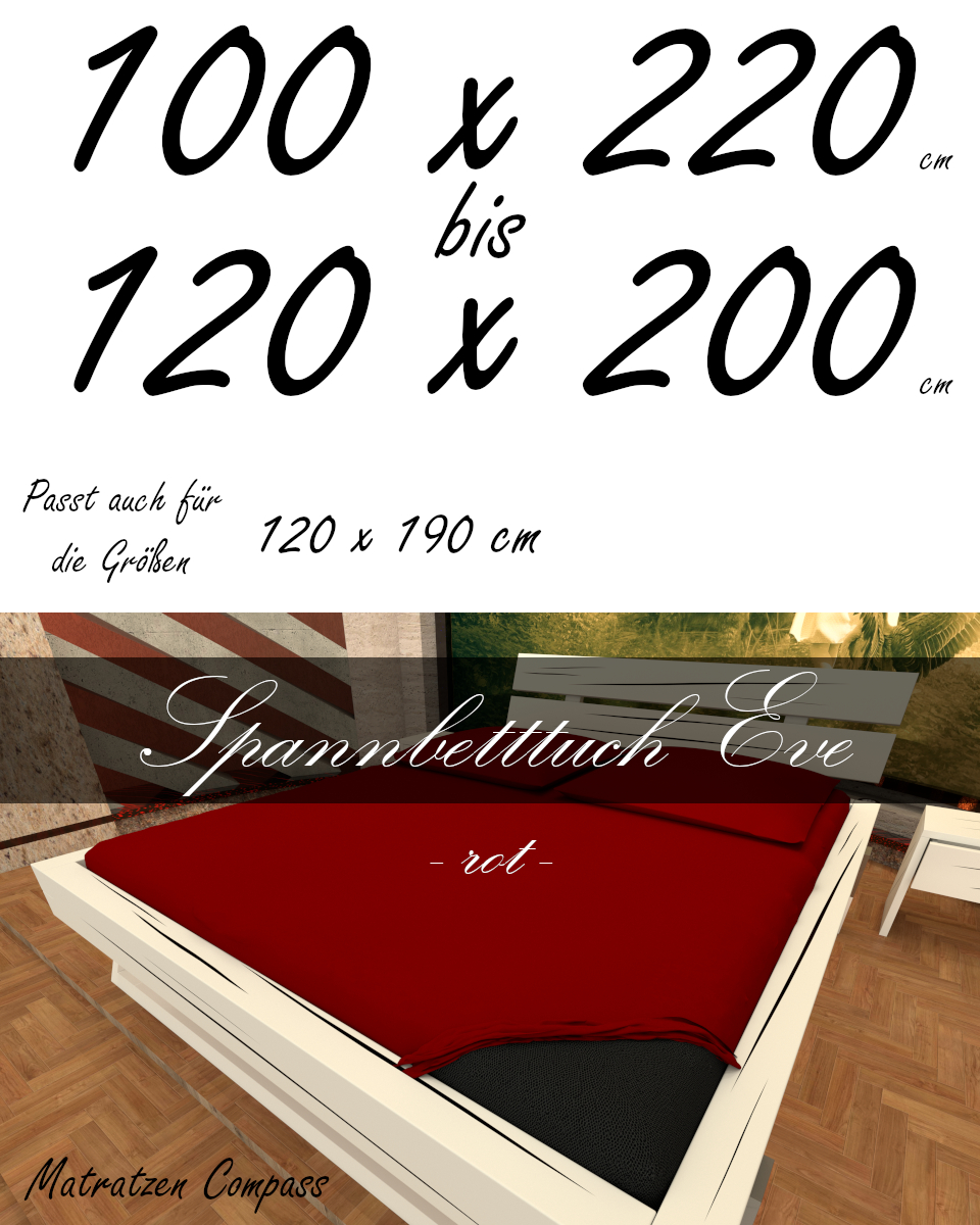 Hochwertiges Spannbetttuch 120 x 200 Eve rot - bestens geeignet für Matratzen bis 24 cm Höhe