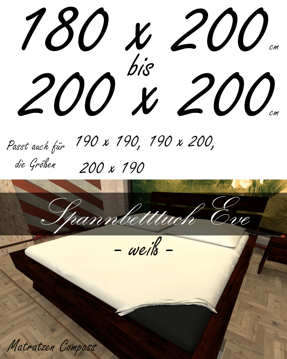 Hochwertiges Spannbetttuch 200 x 200 Eve weiß - bestens geeignet für Matratzen bis 24 cm Höhe