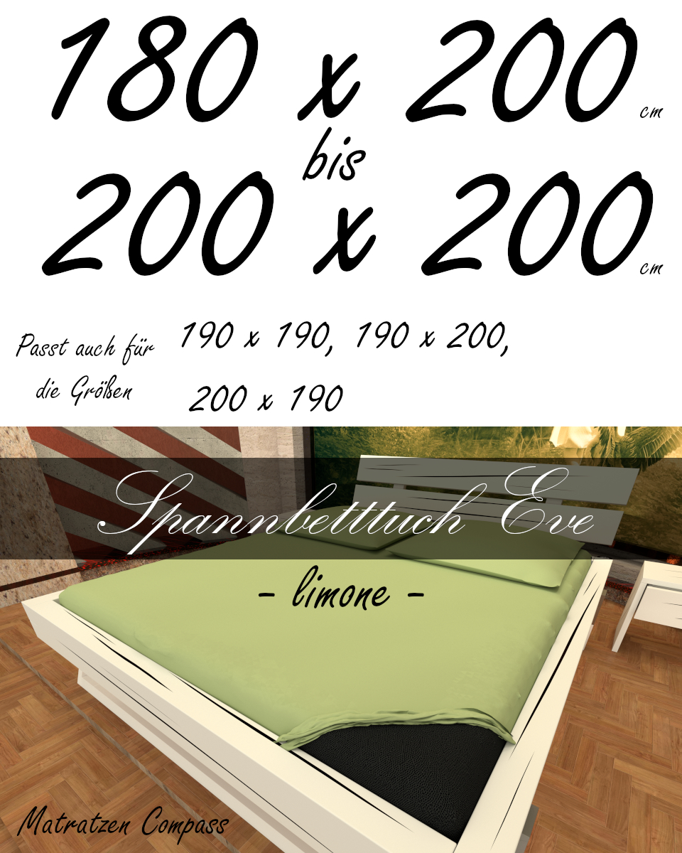 Hochwertiges Spannbetttuch 200 x 200 Eve limone - bestens geeignet für Matratzen bis 24 cm Höhe