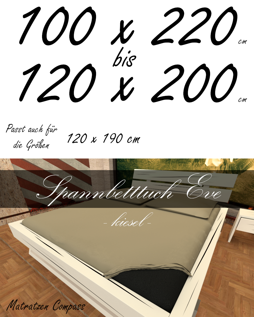 Hochwertiges Spannbetttuch 120 x 200 Eve kiesel - bestens geeignet für Matratzen bis 24 cm Höhe