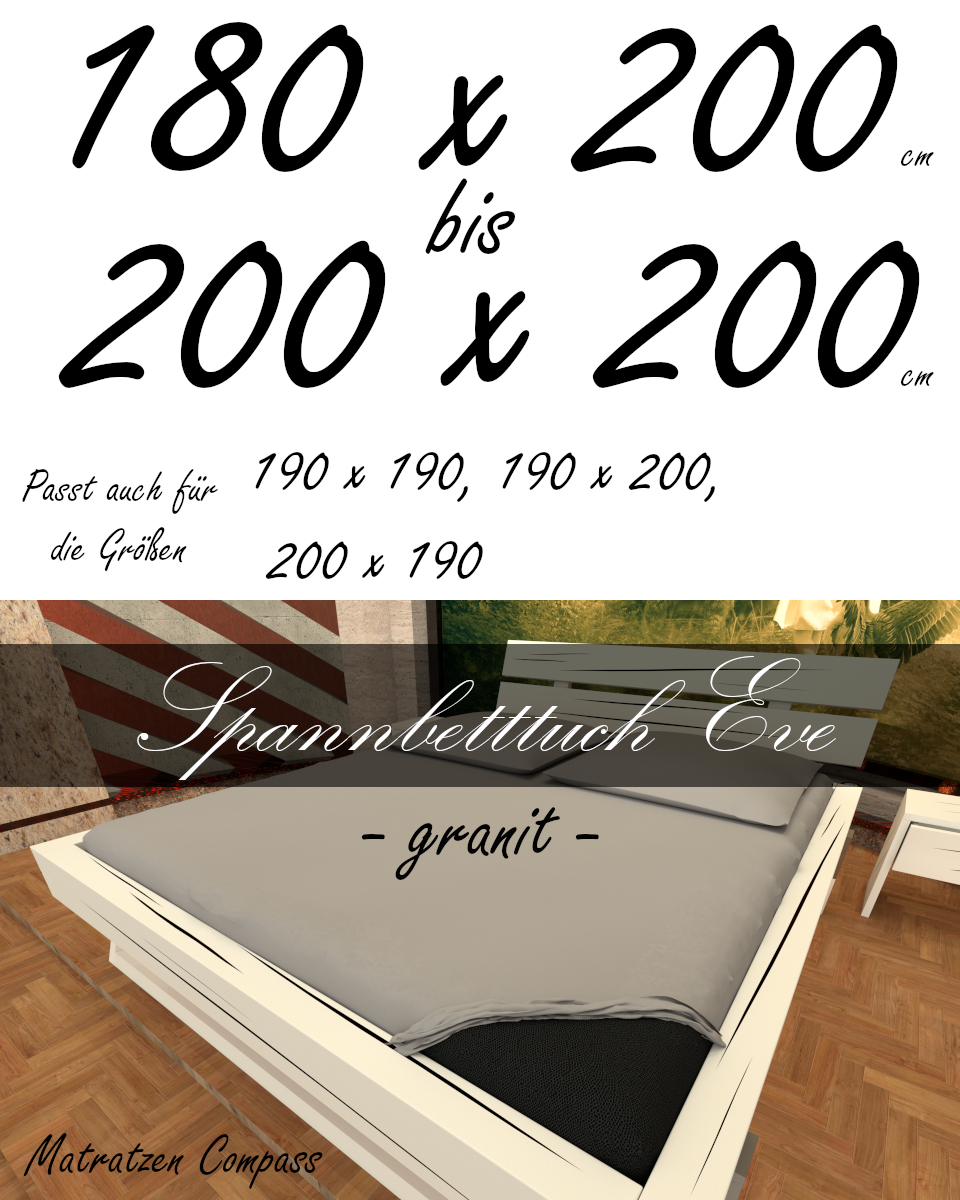 Hochwertiges Spannbetttuch 200 x 200 Eve granit - bestens geeignet für Matratzen bis 24 cm Höhe