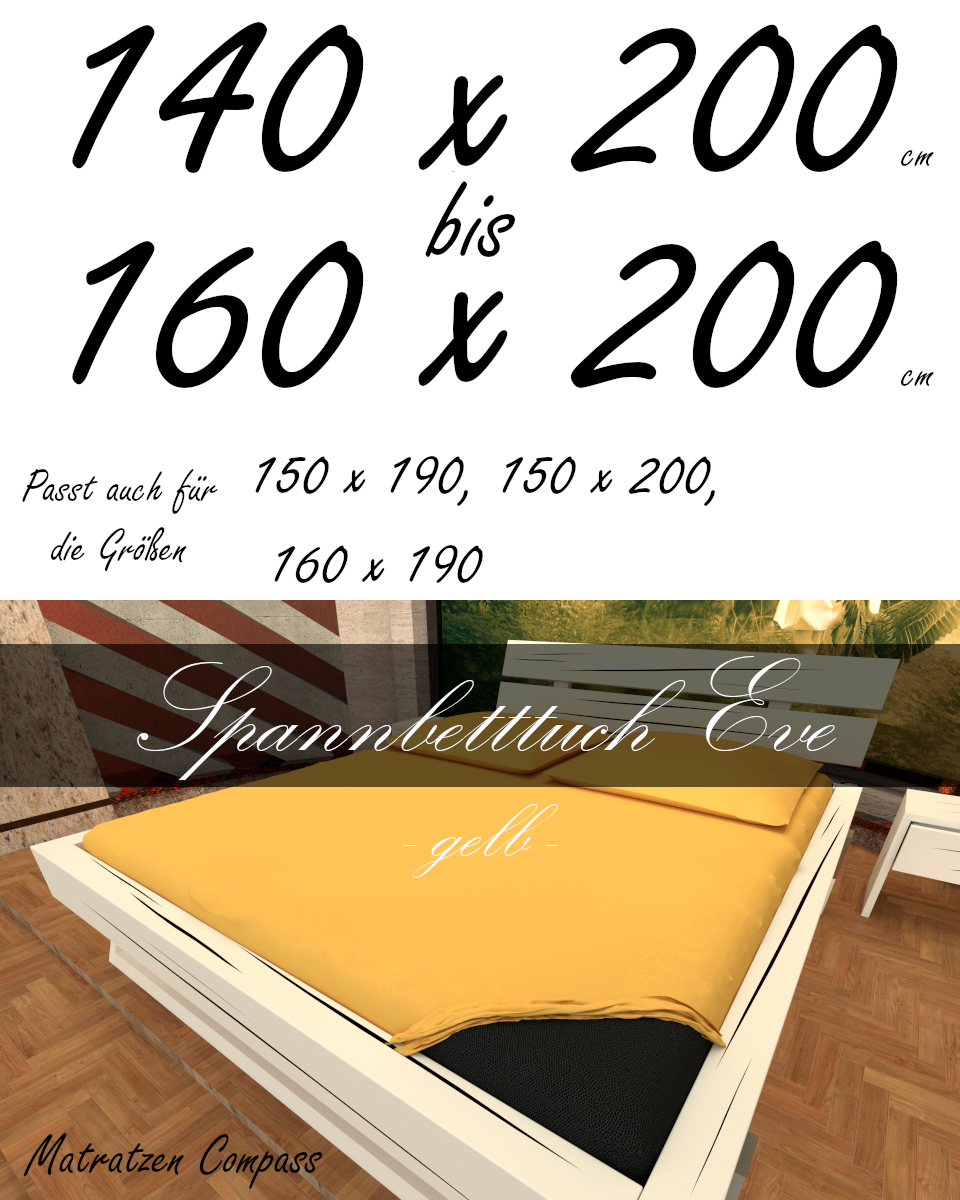 Hochwertiges Spannbetttuch 150 x 200 Eve gelb - bestens geeignet für Matratzen bis 24 cm Höhe