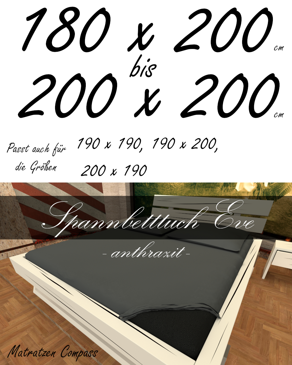 Hochwertiges Spannbetttuch 200 x 200 Eve anthrazit - bestens geeignet für Matratzen bis 24 cm Höhe