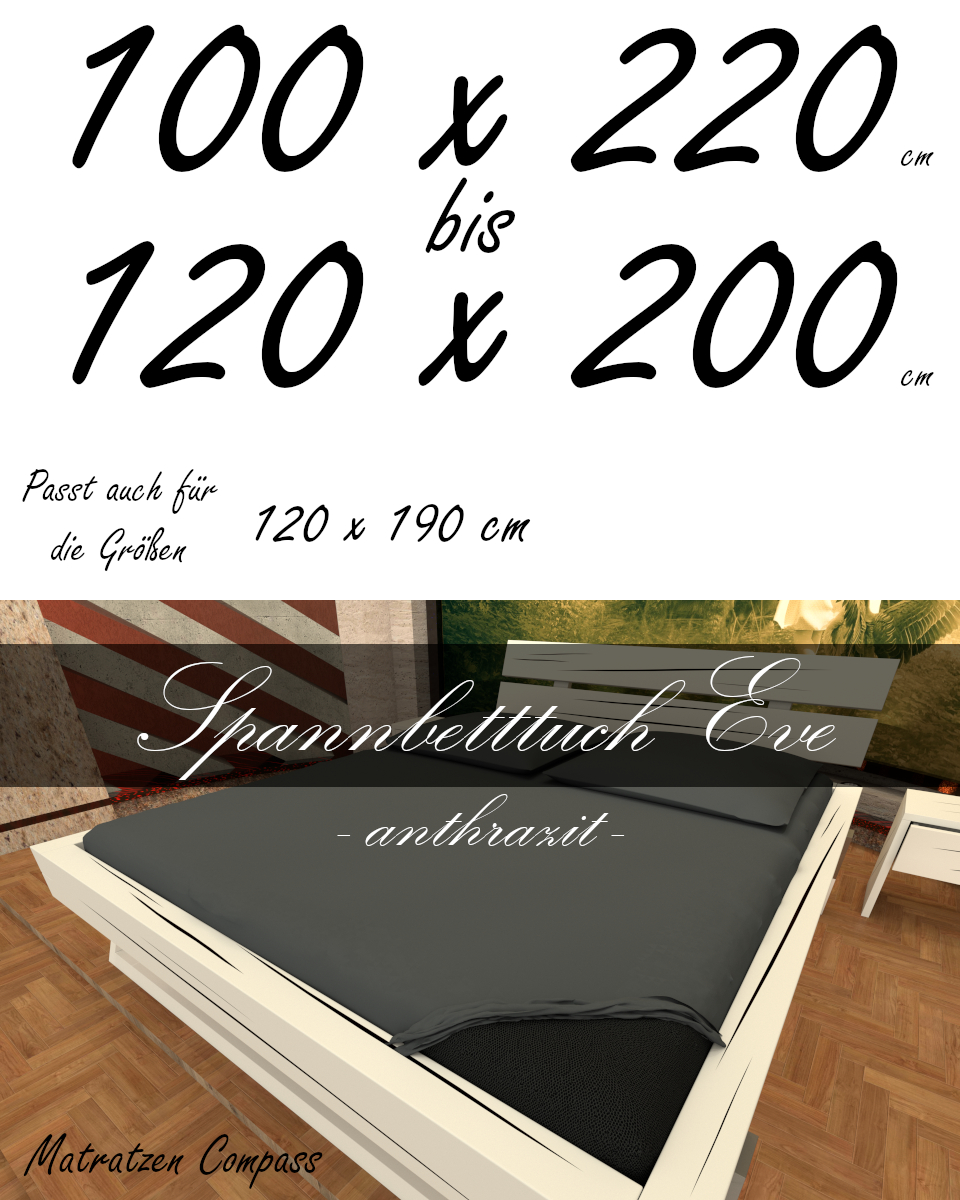 Hochwertiges Spannbetttuch 120 x 200 Eve anthrazit - bestens geeignet für Matratzen bis 24 cm Höhe