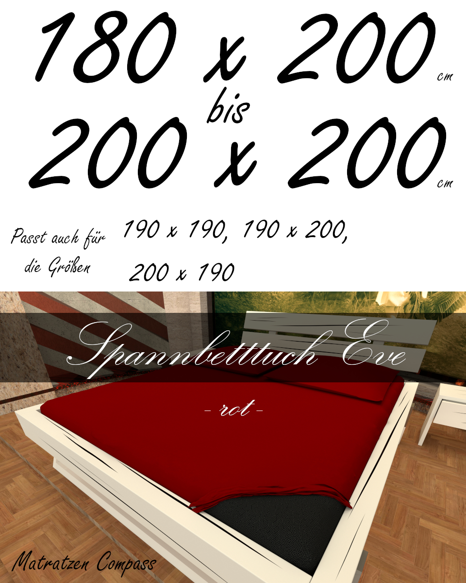 Hochwertiges Spannbetttuch 200 x 200 Eve rot - bestens geeignet für Matratzen bis 24 cm Höhe