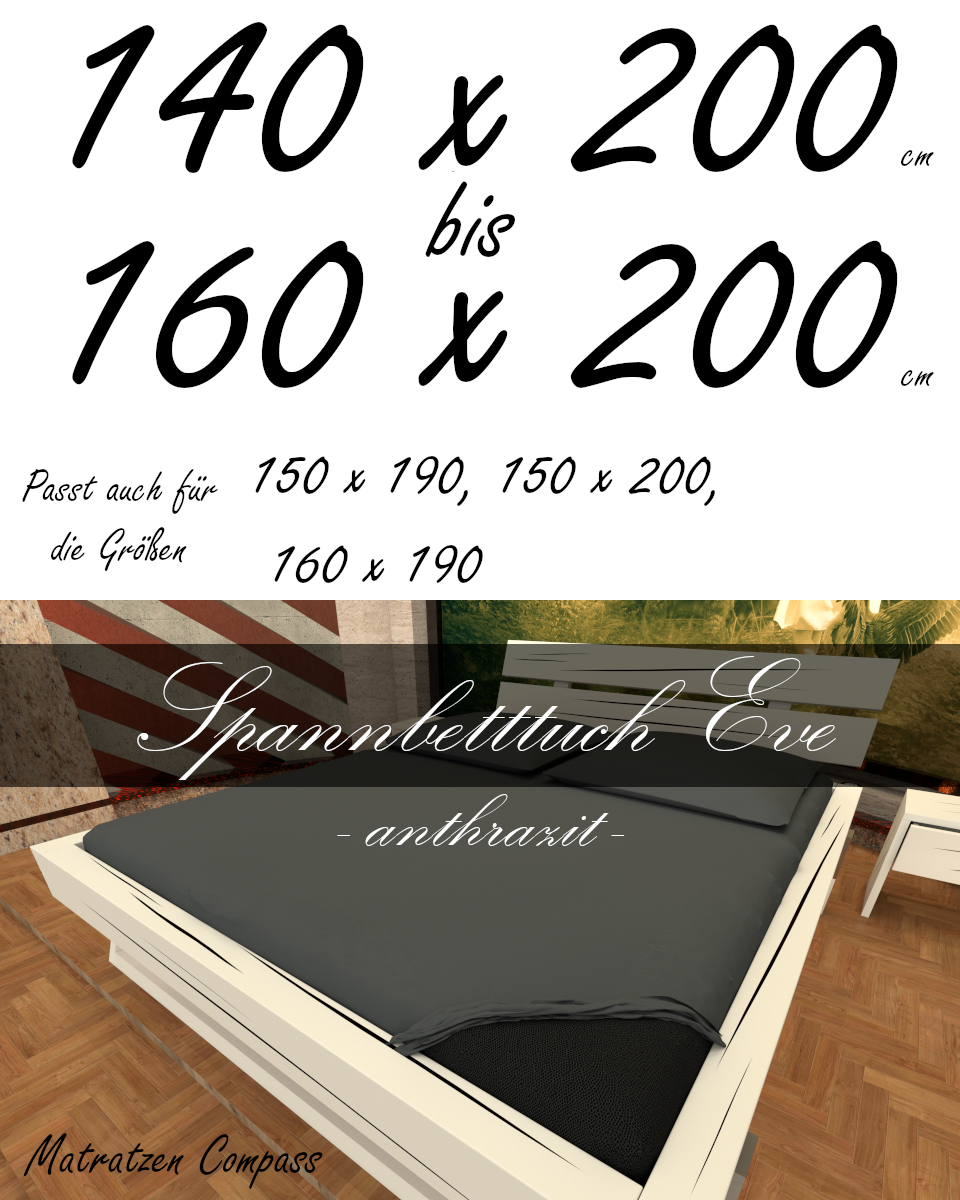 Hochwertiges Spannbetttuch 150 x 200 Eve anthrazit - bestens geeignet für Matratzen bis 24 cm Höhe