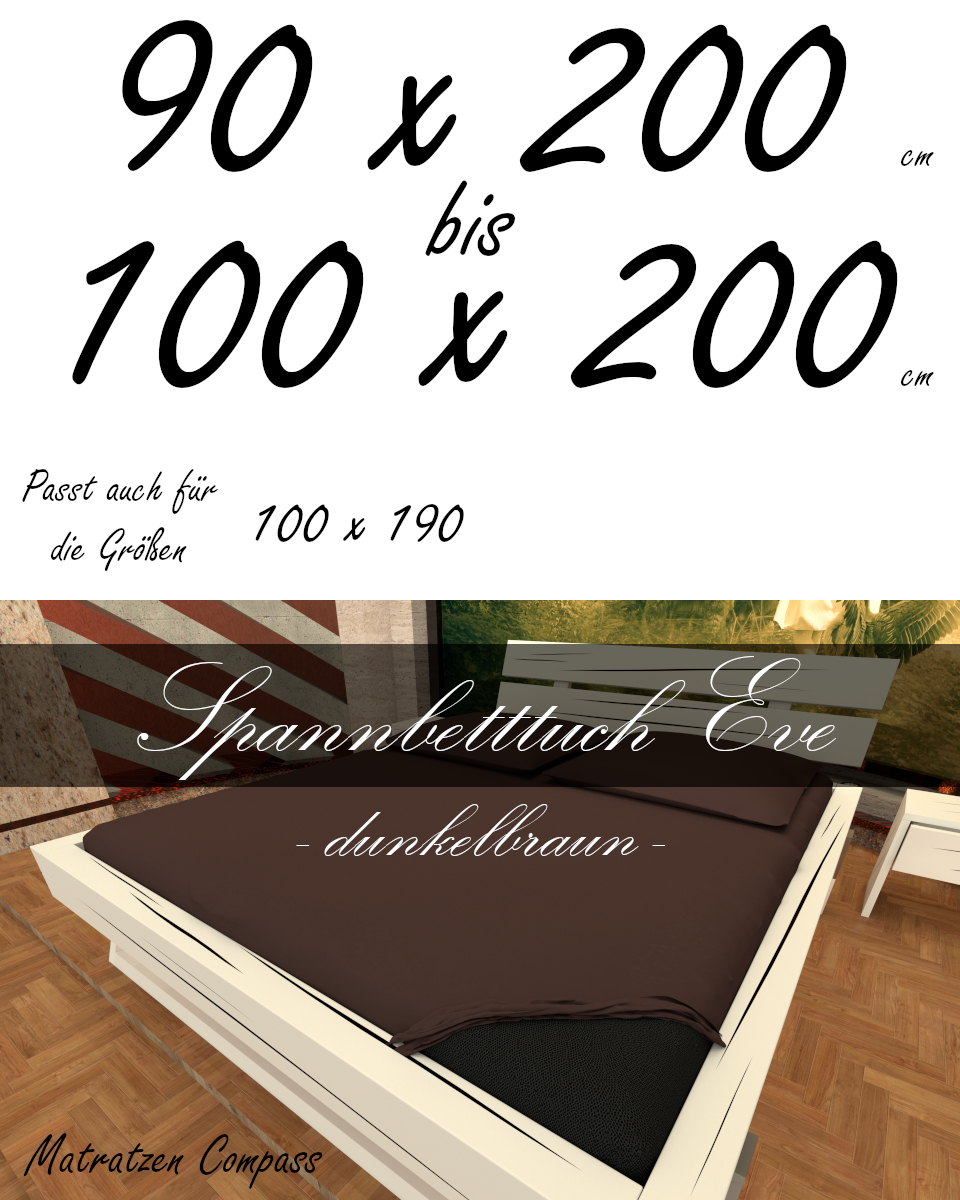 Hochwertiges Spannbetttuch 100 x 200 Eve dunkelbraun - bestens geeignet für Matratzen bis 24 cm Höhe