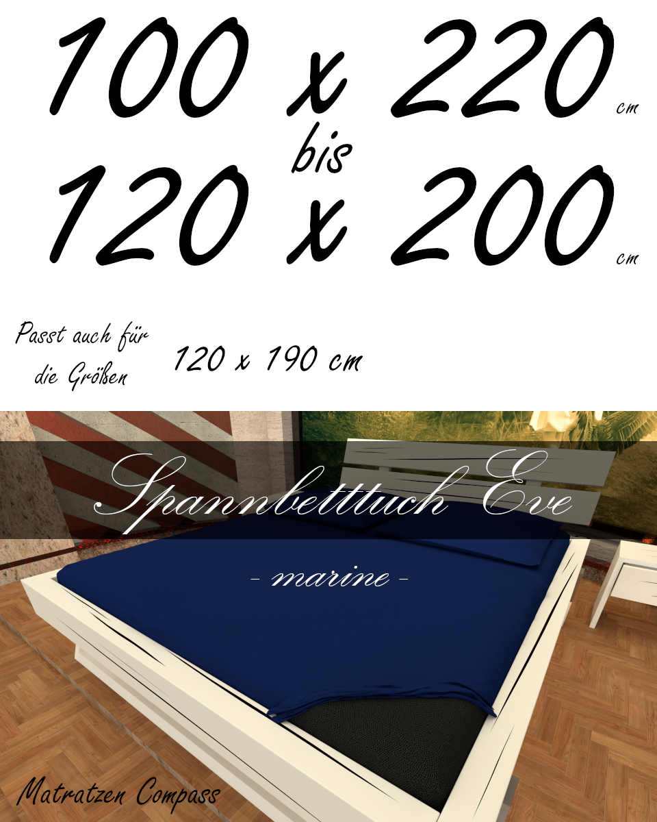 Hochwertiges Spannbetttuch 120 x 200 Eve marine - bestens geeignet für Matratzen bis 24 cm Höhe