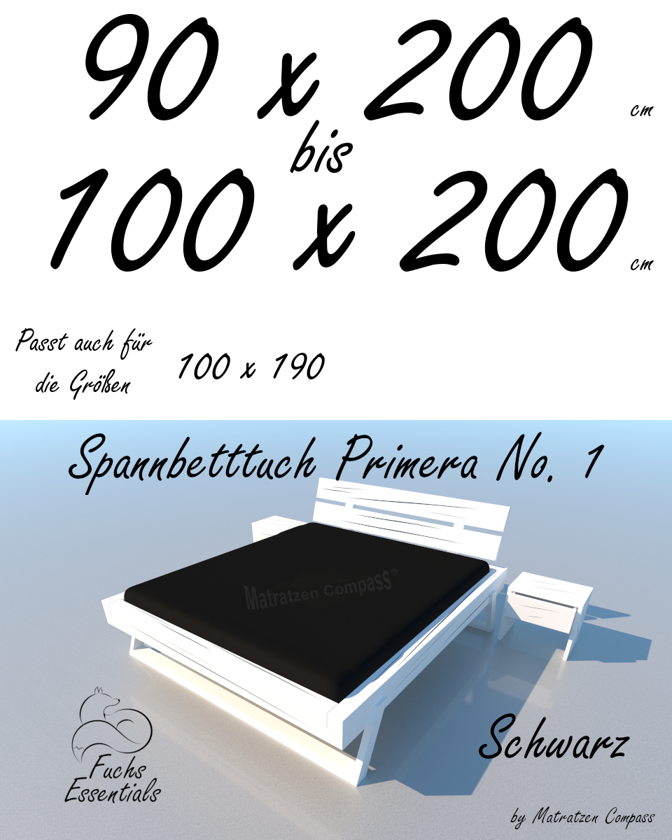 Spannbetttuch 100 x 200 Primera No.1 in schwarz - für Matratzen bis 22 cm Höhe
