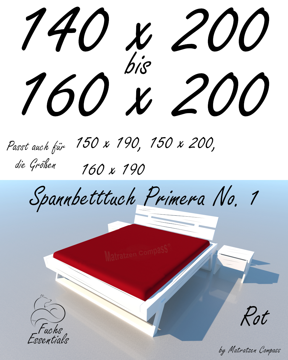Spannbetttuch 150 x 200 Primera No.1 in rot - für Matratzen bis 22 cm Höhe
